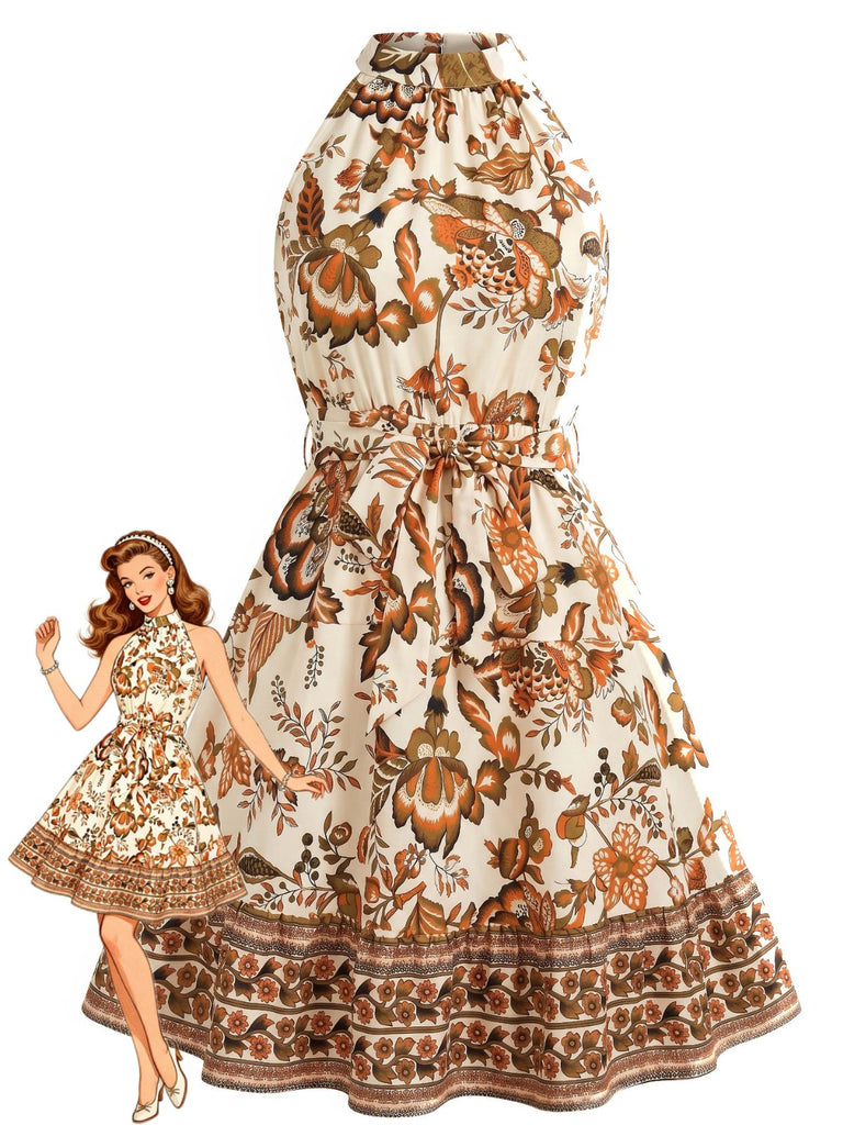 Robe Évasée Ceinturée Dos Nu Floral années 50