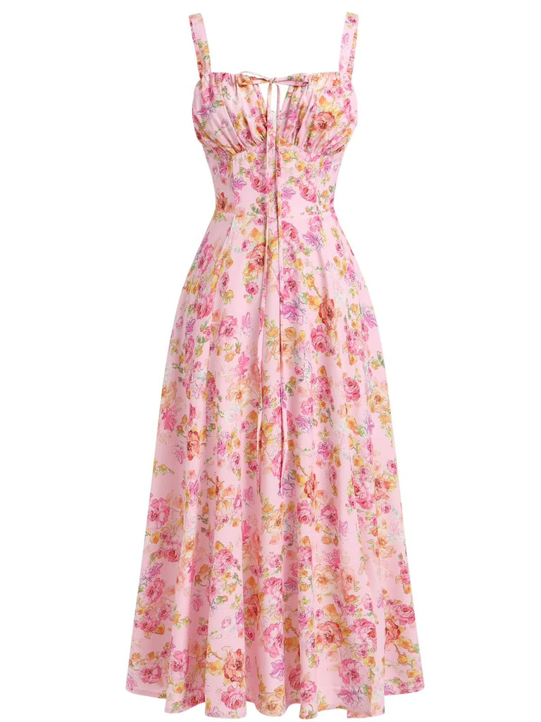 Robe Ligne A Mousseline Nouée Devant Bretelles Fines Floral années 40