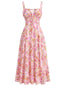 Robe trapèze mousseline motif floral fines bretelles et nouée sur le devant années 1940