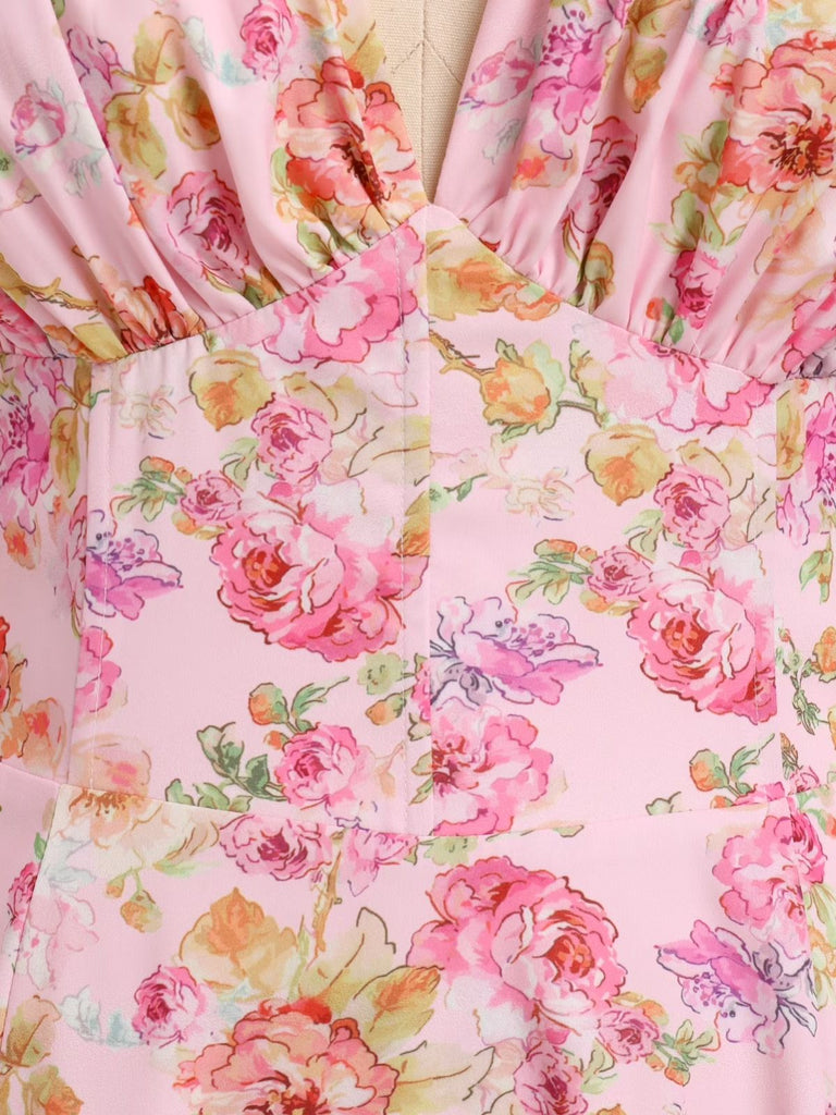 Robe Ligne A Mousseline Nouée Devant Bretelles Fines Floral années 40 5