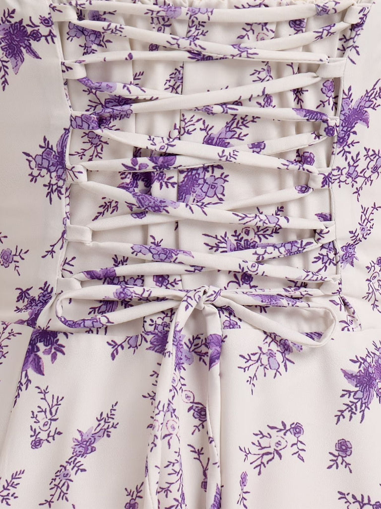 Robe Ligne A Mousseline Nouée Devant Bretelles Fines Floral années 40 10
