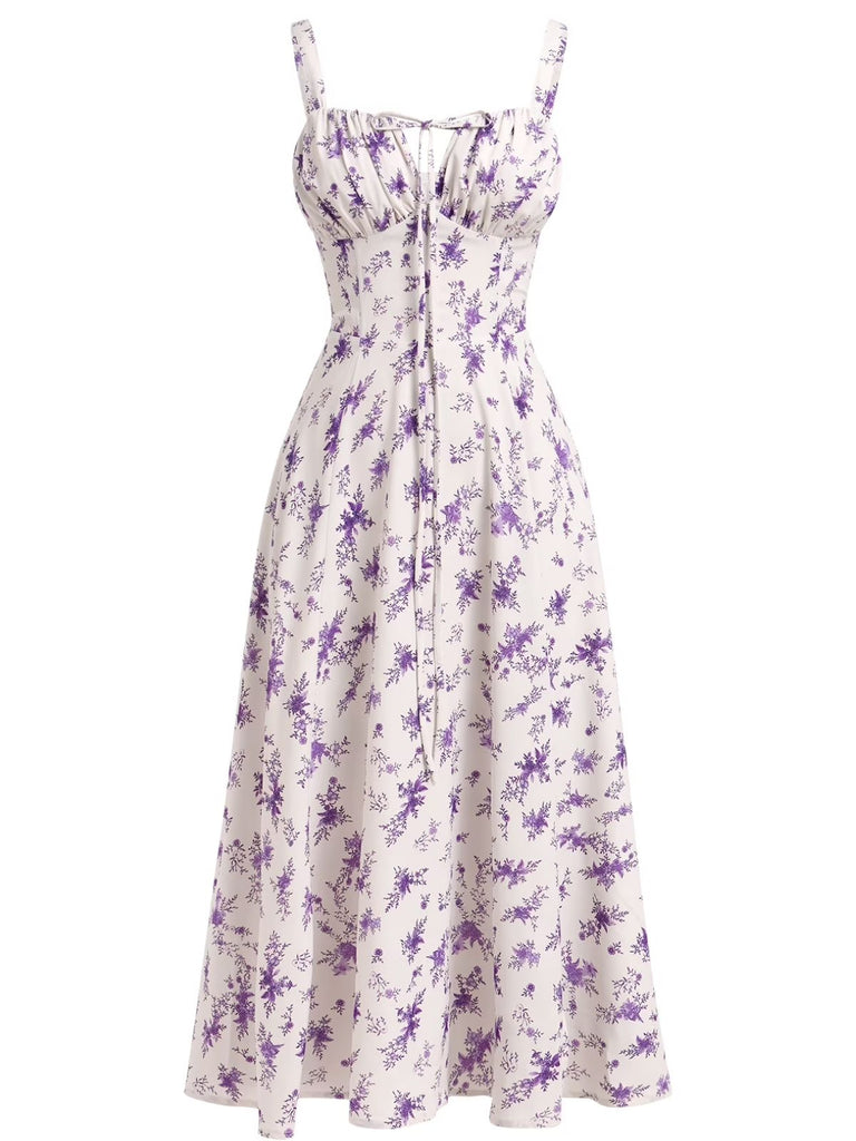 Robe Ligne A Mousseline Nouée Devant Bretelles Fines Floral années 40 7