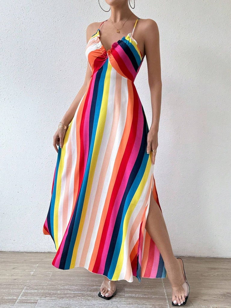 Robe Évasée à Bretelles Rayée Arc-en-Ciel Années 1930 4