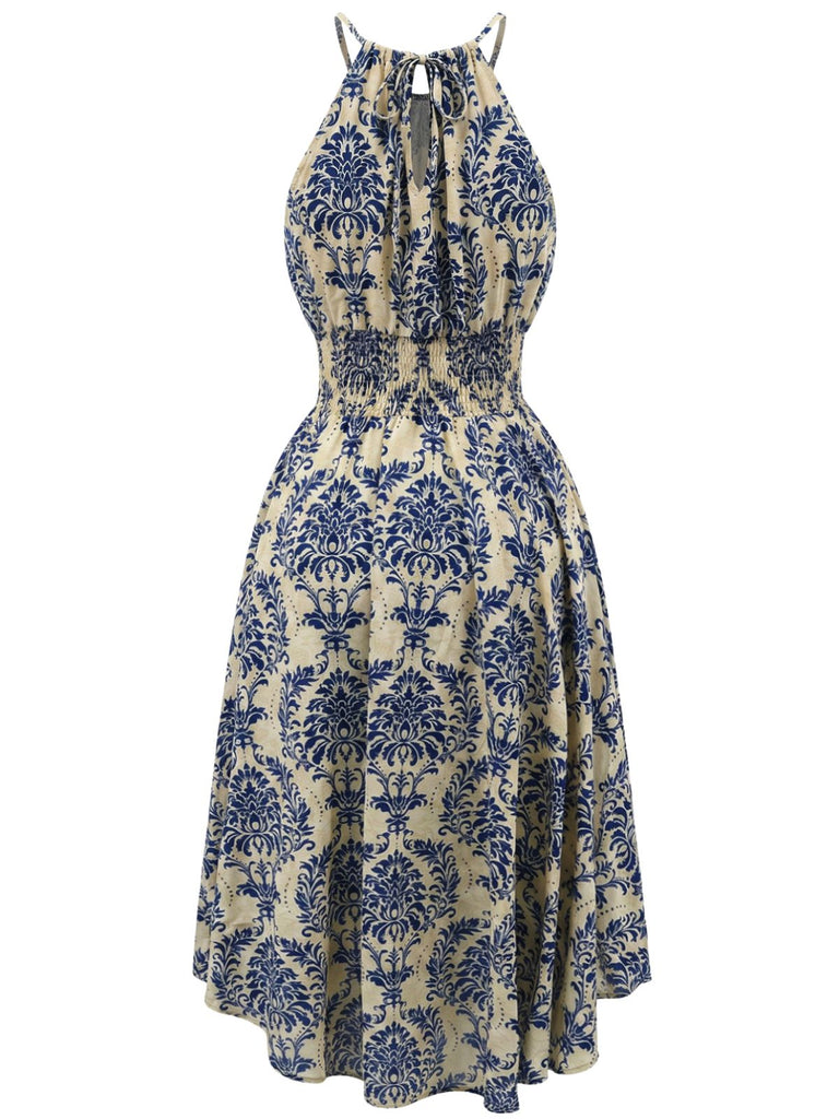 Robe Halter Florale avec Lien Bleue Années 1940 3