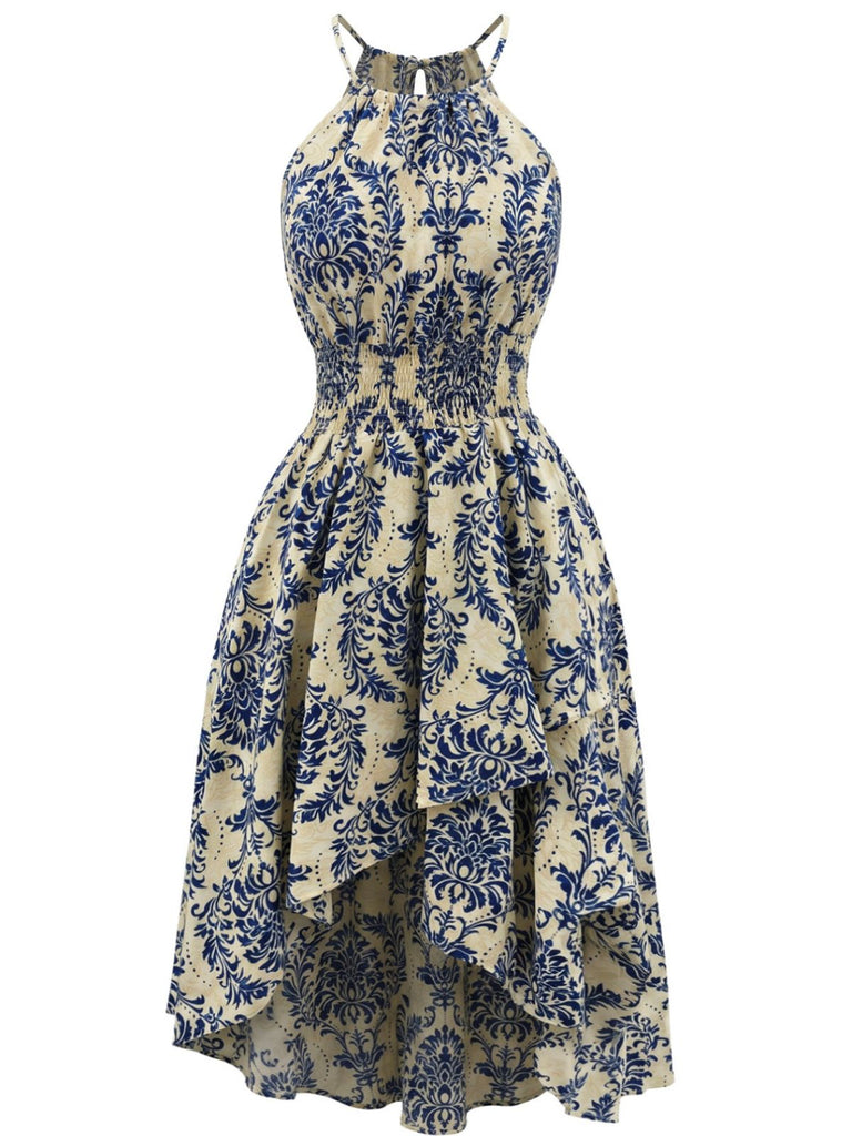 Robe Halter Florale avec Lien Bleue Années 1940 2