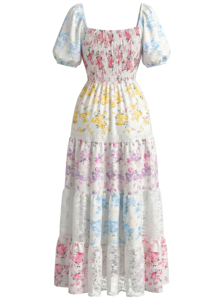 Robe Longue Plissée Patchwork Dentelle Florale Années 1930 3