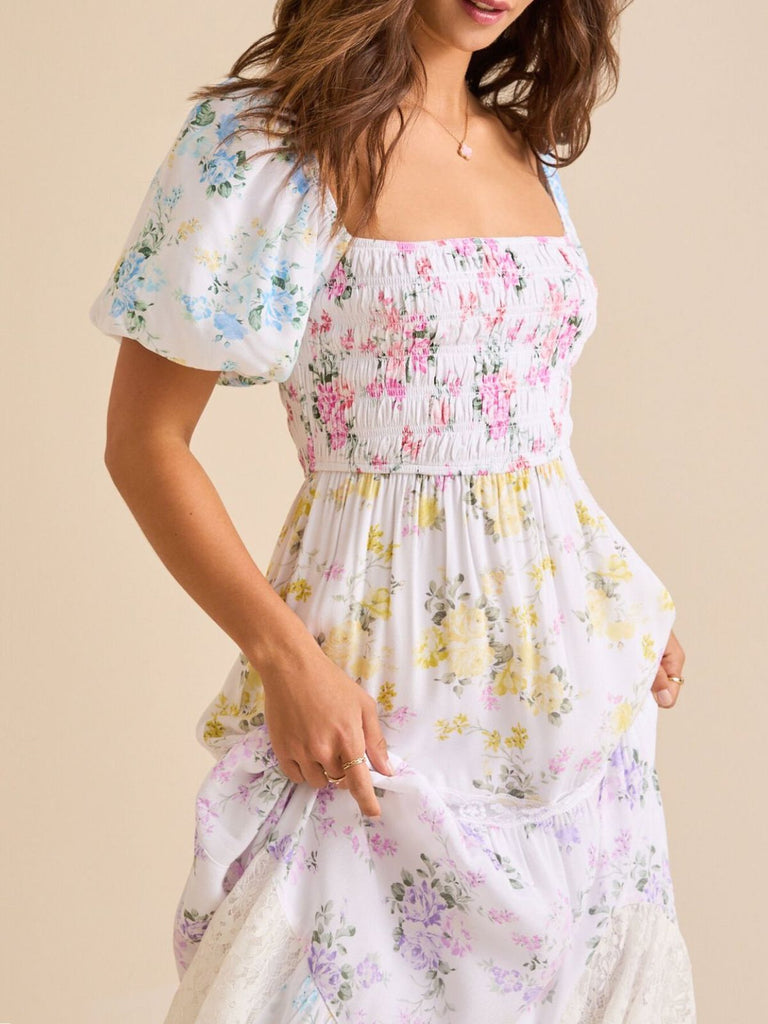 Robe Longue Plissée Patchwork Dentelle Florale Années 1930 6