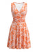 Robe Sans Manches Col V Imprimé Floral Orange Années 1970