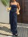 Ensemble 2 Pièces Top Bustier Texturé à Volants & Pantalon Bleu Années 50