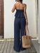 Ensemble 2 Pièces Top Bustier Texturé à Volants & Pantalon Bleu Années 50