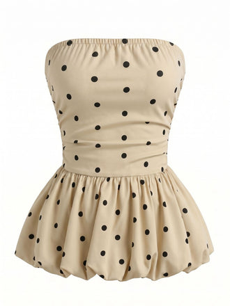Top Bandeau À Pois Bas Boule Beige Années 50