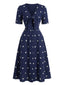 Robe Longue Col V Fleurs Bleue Années 1940
