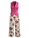 Ensemble 2 Pièces Gilet à Revers Boutonné & Pantalon Floral Rouge Pourpre Années 50