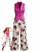 2PCS Gilet à Revers Boutonné & Pantalon Floral Rouge Années 50