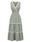 Robe Sans Manches Rayé Col V à Volants Étagés Verte Années 1970