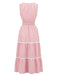 Robe Sans Manches Rayé Col V à Volants Étagés Longue - Bordure Années 1970 3