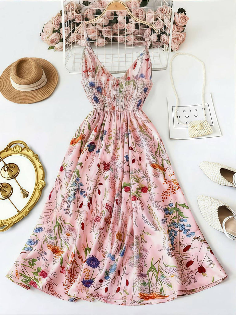 Robe Trapèze Florale Col Claudine Manches Courtes années '60 8