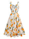 Robe Ligne A à Bretelles Imprimé Agrumes Orange Années 50