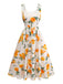 Robe Ligne A à Bretelles Imprimé Agrumes Orange Années 50