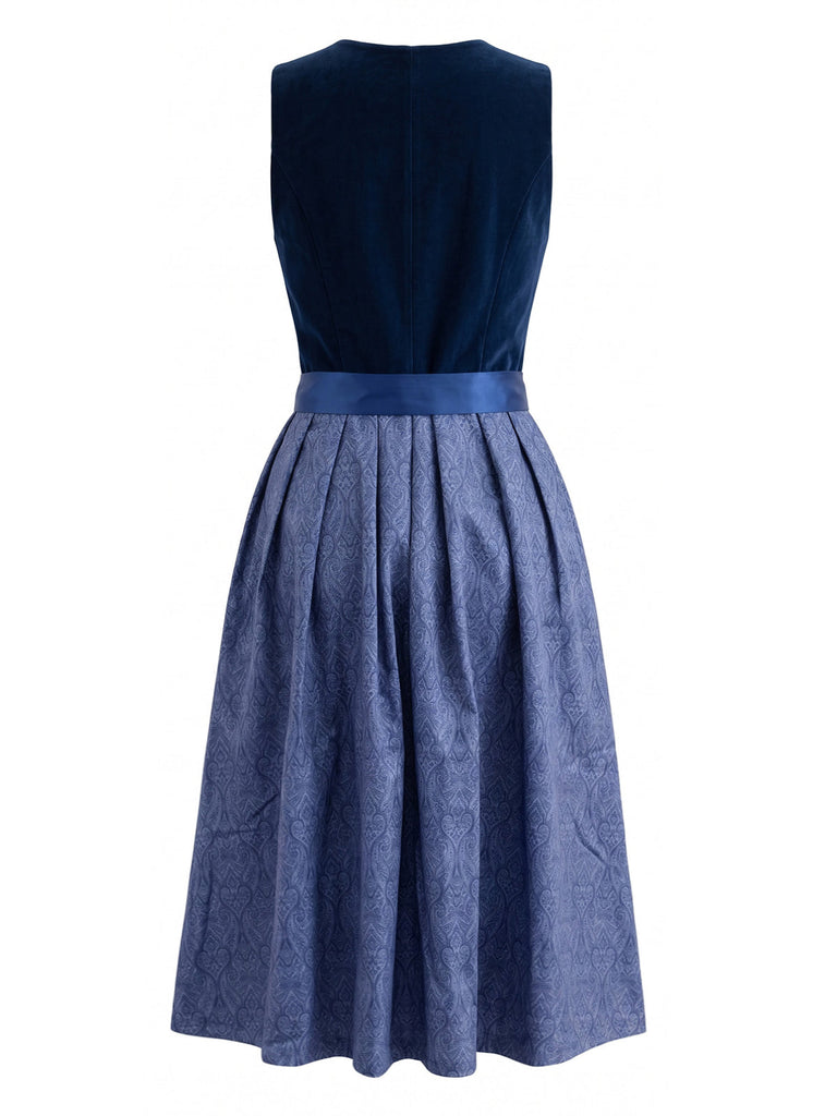 Robe en velours à imprimé cachemire avec tablier et haut en dentelle années 1950