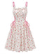 à Volants Col Carré Sans Manches Florale Imprimée Évasée Robe Années 1950 21
