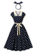 Robe Swing Contraste À Pois Bleu Marine Années 1950