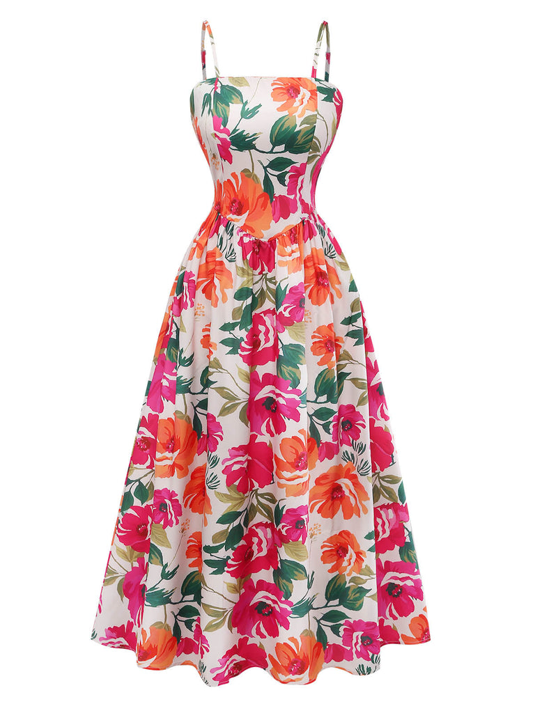 Robe à Bretelles Spaghetti Floral Style Boho Années 70