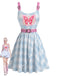 [Prévente] Robe Ceinturé 2000s Y2K Papillon Pied-de-Poule Bleu Clair
