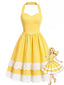 [Prévente] Robe jaune pois coton encolure dos nu nœud et volants années 1950