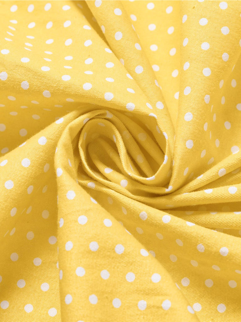 [Prévente] Robe à Étages Dos-Nu en Coton à Pois Nœud Jaune Années 50