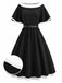 [Prévente] Robe Évasée Col Bateau Ceinturée Bordure Contrastée Noire Années 50