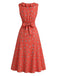 [Prévente] Robe Sans Manches Floral Volant Col V Petites Fleurs Rouge Années 1940 5
