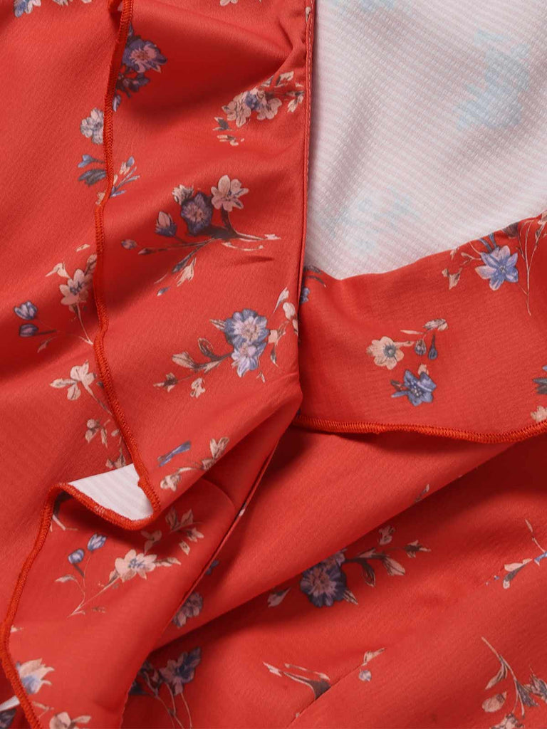 [Prévente] Robe Sans Manches Floral Volant Col V Petites Fleurs Rouge Années 1940 8