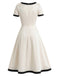 [Prévente] Robe Ligne A Col Carré Nœud Bordure Contrastée Blanche Années 40
