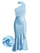 [Prévente] Robe Sirène Satin Halter Asymétrique à Volants Bleue Années 1930