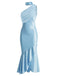 [Prévente] Robe Sirène Satin Halter Asymétrique à Volants Bleue Années 1930 3