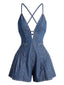 Combishort bleu clair denim coton bretelles nouées dans le dos années 1950