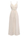 Combinaison à Bretelles Spaghetti Dentelle Crochet Franges Beige Années 70