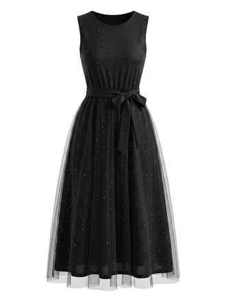 Robe sans Manches à Sequins en Maille Noire Années 50