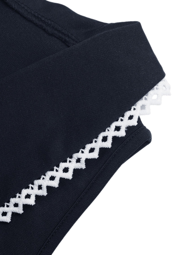 Tops Dentelle Col Marin Sans Manches Bleu Marine Années 1950 3