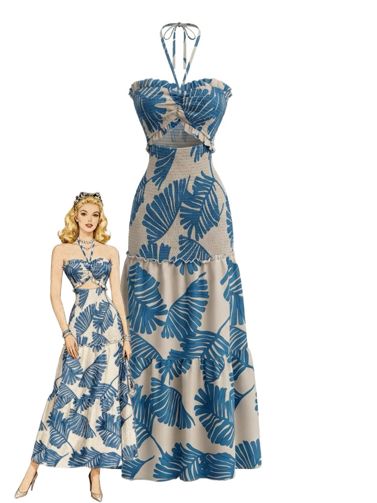 Robe Plissée Dos-Nu Col V Floral Années 30
