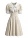 Robe Rayée Col Marin Manches Bouffantes Col à Nouer Années 1950 5