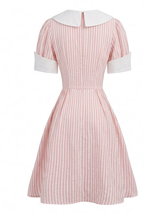 Robe Rayée Col Marin Manches Bouffantes Col à Nouer Années 1950 2