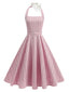 Robe rayée encolure américaine et ceinture années 1950