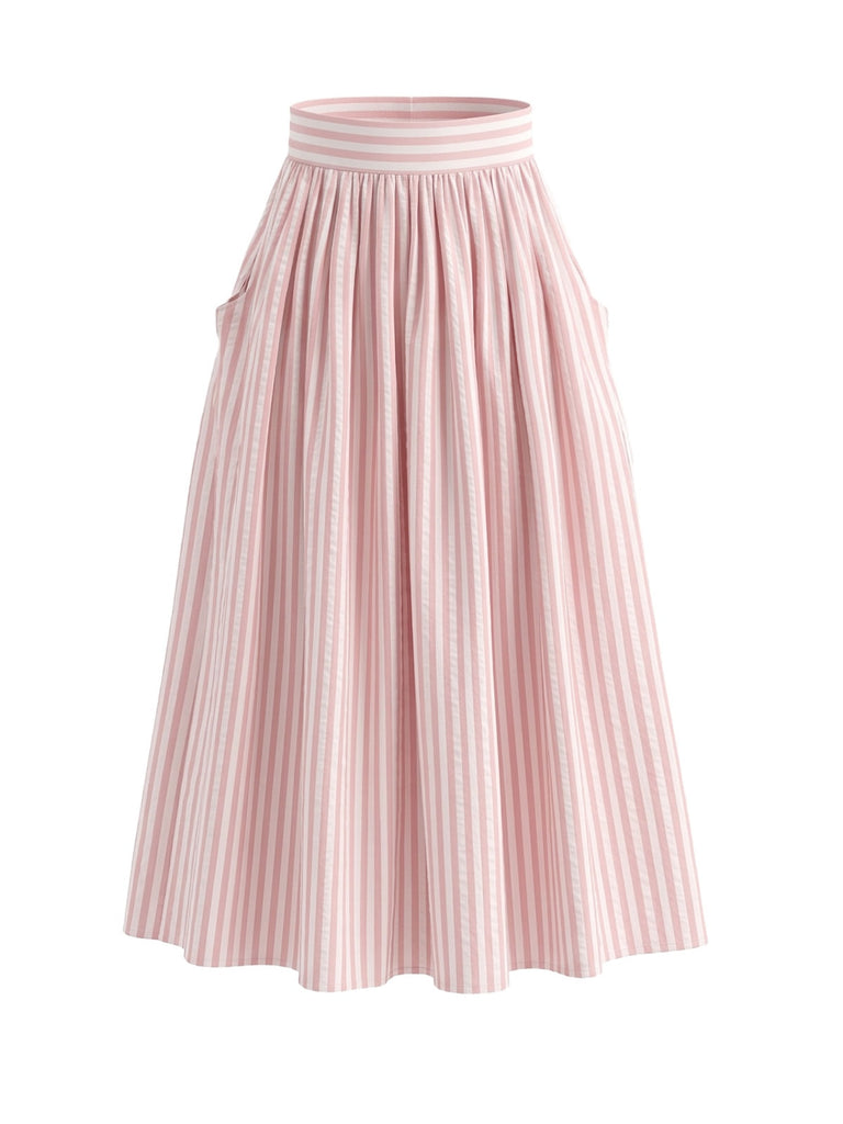 Jupe Rayé Taille Haute Évasé Midi Années 1950 3