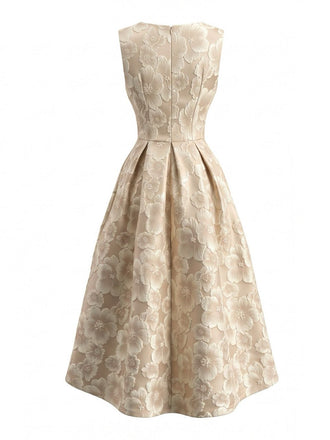Robe Tunique Sans Manches à Col Rond avec Fleurs 3D Beige Années 1950