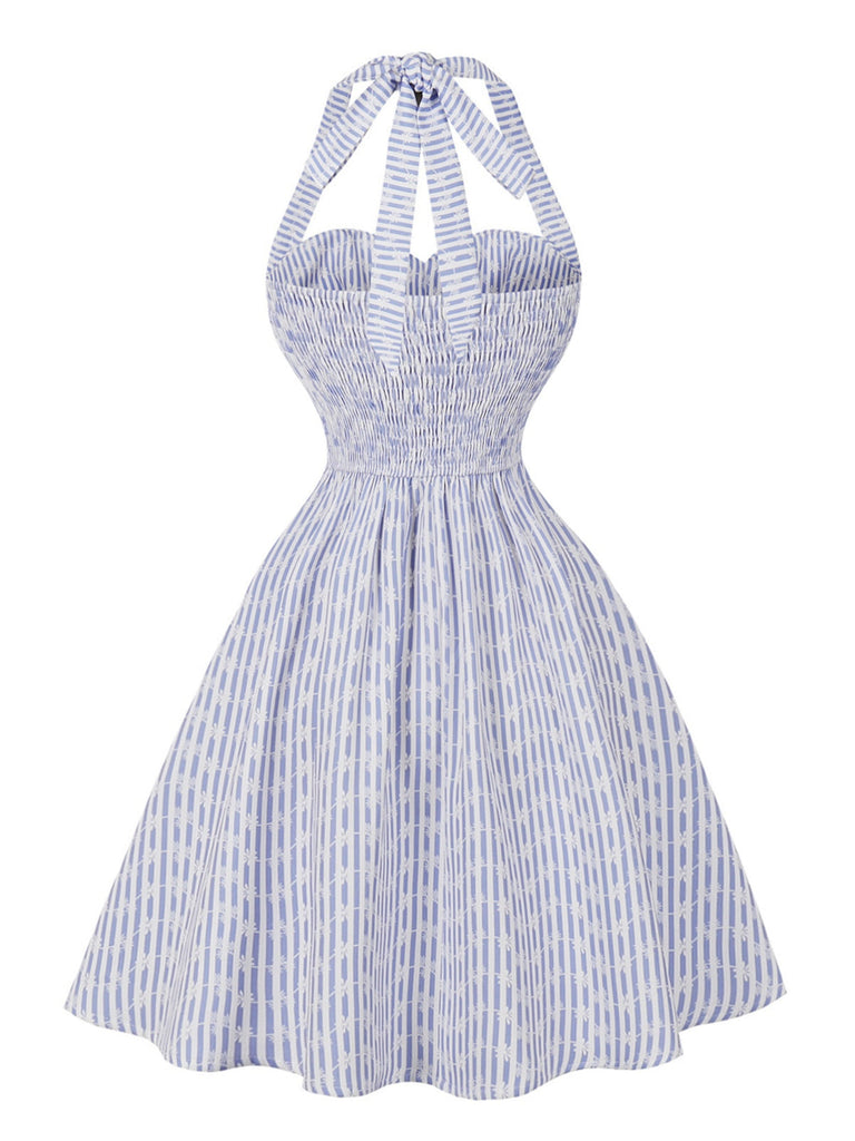 Robe Mini Évasée Dos-Nu Rayée Nouage Col Années 50