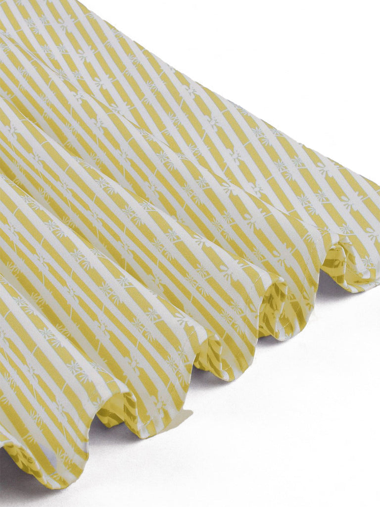 Robe Mini Évasée Dos-Nu Rayée Nouage Col Années 50