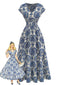 Robe longue bohème motif floral ornemental col V et taille empire années 70