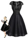 [Prévente] Robe Manches Courtes Dentelle Satin Cocktail Noir Années 1950